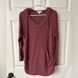 Maroon Hooded Maternity Long Sleeve Shirt